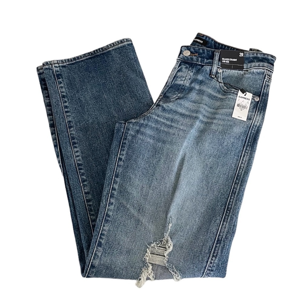 Express Relaxed Straight Leg Low Rise Distress Ripped Blue Jeans Women’s size 2R